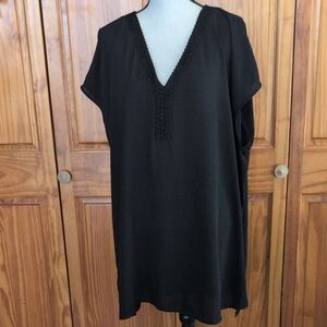 Ava & Viv Black V-Neck Sheer Mini Dress 3X                  C464